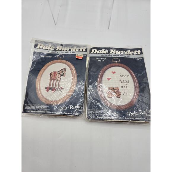 Dale Burdett TOY HORSE Bear Hugs Are In Cross Stitch Kits 5" with Oval Frame - Picture 1 of 2